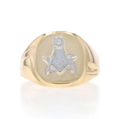 Yellow Gold Blue Lodge Men's Master Mason Ring - 10k Diamond Single Cut Masonic • $263.99