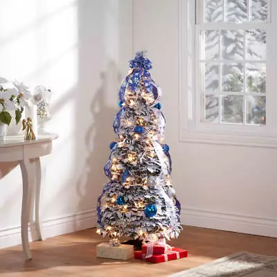 4-Foot Fully Decorated Blue & White Bow Pull-Up Collapsible Christmas Tree • $169.99