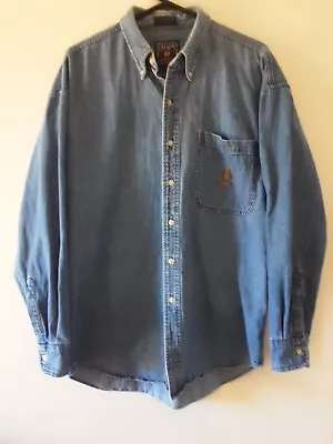 Ralph Lauren Chaps Adults Medium  Long Sleeve Button Up  Shirt  Blue Denim Logo • $59