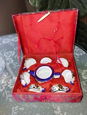 Vintage 8 Piece Chinese Miniature Tea Set In Original  Red Box • $20