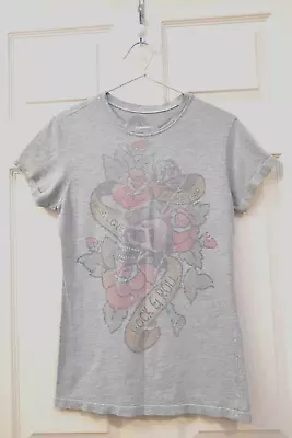 T Shirt LOL Jr M Gray Retro  True Love Rock & Roll Forever  Banner Skulls Roses • $5