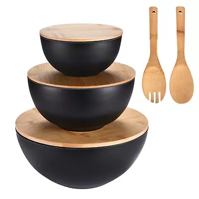 Salad Serving Bowls With Lids - Bamboo Fiber Bowl Set With Wooden Lids - Multi-P • $33.65