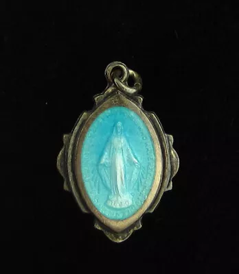 Vintage Sterling Mary Miraculous Blue Enamel Medal Petite Medal Small Size • $21.59