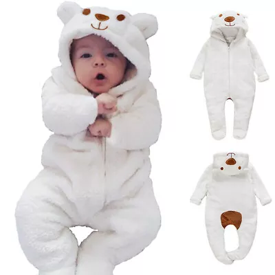 Newborn Baby Boy Kids Bear Hooded Romper Jumpsuit Bodysuit Clothes Outfits Set • £11.99