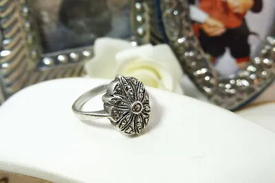 Vintage Art Deco Sterling Silver Marcasite Ring Size M • $85