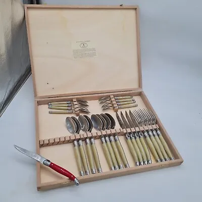 Laguiole Bee 24 Cream / 1 Red Cutlery Box Set - Jean Dubost - Made In France - • £199.99