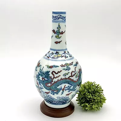 Chinese Antique Repro Ming Dynasty Dou Cai Porcelain Fengshui Dragon Bottle Vase • $181.05