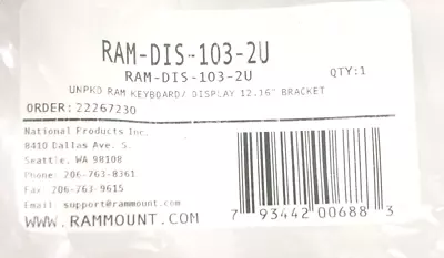 RAM Mount Standard Accessory Display Mounting Bracket Adapter RAM-DIS-103-2U New • $24.99