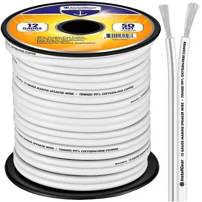 InstallGear 12 Gauge Tinned OFC Heavy Duty Boat Marine White Speaker Wire 50 FT • $36.99