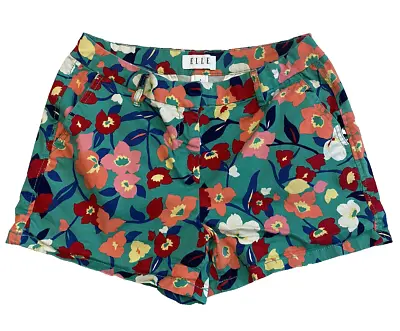 ELLE Chino Shorts Floral Patterned Size 6  Women's Green Flat Front Stretch Mid • $13.59