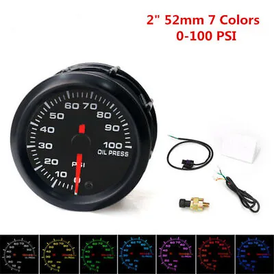 2  52mm Universal Car Oil Pressure Gauge 7 Colors LED PSI Oil Press Meter Sensor • $43.28