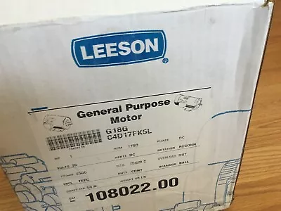 New Leeson 1 Hp 90 Volt DC Electric Motor 108022.00  1750 Rpm  S56C Frame TEFC • $780