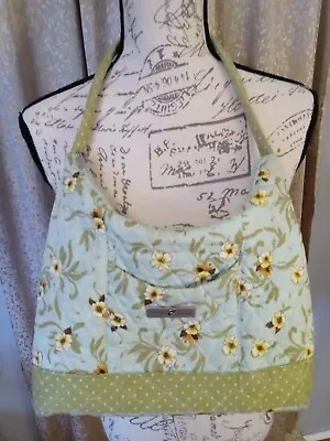 Isabella’s Journey Quilted Sky Blue Lime Green Apple Blossom Flower Handbag • $18