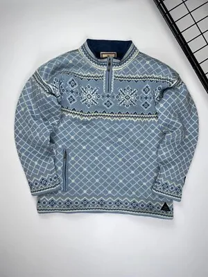 🚨 Dale Of Norway Sport Vintage Wool Knitted Sweater Man Blue Art 1/4 Zip • $100
