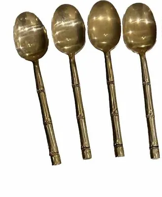 Vintage Thailand “Golden Bamboo” Spoon Set 4 Bronzed Nickel Gold Tone Silverware • $19.99