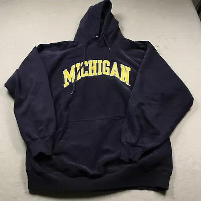 VINTAGE Michigan Wolverines Hoodie Mens XL Blue Sweatshirt Heavy NCAA Y2K • $24.99