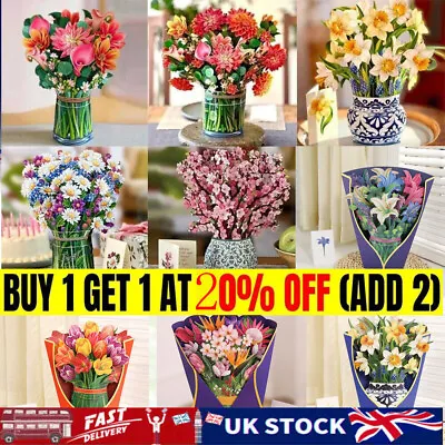3D Pop Up Flower Greeting Cards Multi-Style Bouquet Birthday Card Postcard Gifts • £2.89