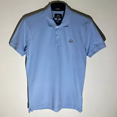 La Martina Mens Short Sleeve Button Embroidered Blue Collar Logo Polo L Slim • $18.89