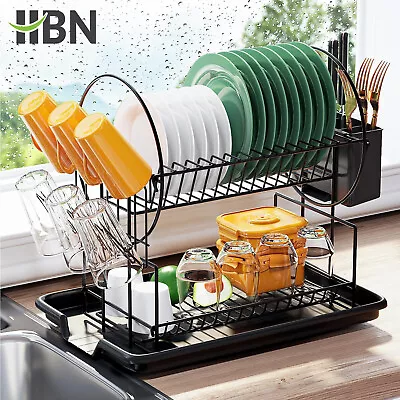 Dish Drying Rack - 2 Tier Dish Racks For Kitchen Counter With Drainboard • $21.84