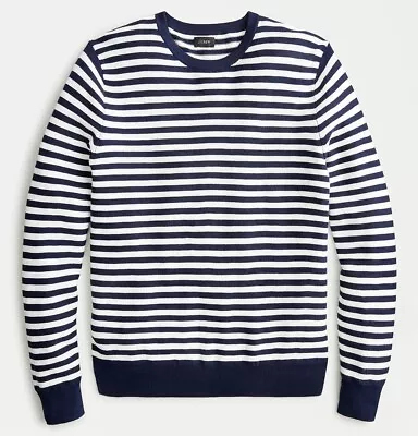 J.CREW Sweater Navy Blue White Striped Organic Cotton Sweatshirt Lightweight NWT • $28.70