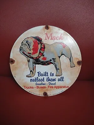 Vintage Dated 1953 Mack Truck Bulldog Porcelain Metal Gas Oil Sign • $148