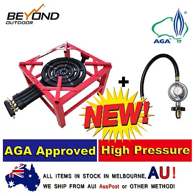 IGNITE Red 4 Ring Cast Iron Burner LPG Ultra Heavy Duty 1.5m Hose & Regulator • $275