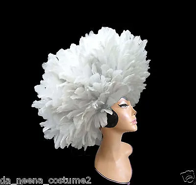 DaNeeNa H195C  White Entertainer Showgirl Dance Joker Feather Wig Headdress  • $287.71