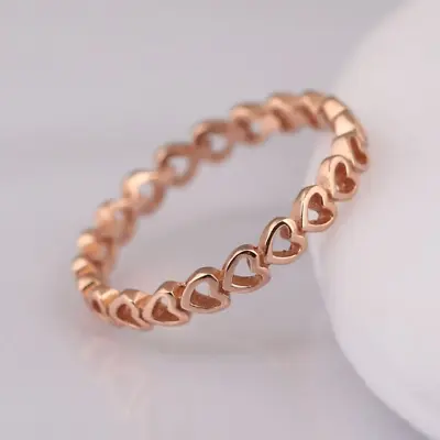 Rose Gold Linked Love Heart Hearts Stacking Stackable Valentine Ring Size 56 P • £7.99