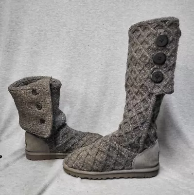 Woman’s UGG Gray Lattice  Cardy Knit Tall Boots 3006 Size 7 • $24.95