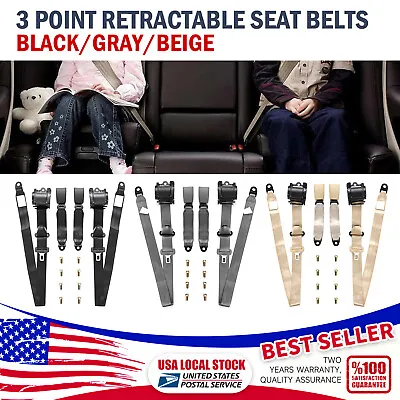 Retractable Adjustable 3 Point Safety Seat Belt Straps Kit Universal Car Vehicle • $41.99