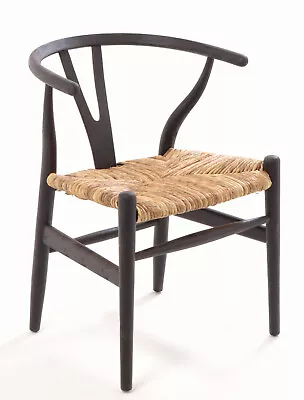 Sungkai Retro Dining Arm Chair With Black Painted Finish Rush Seat • £79