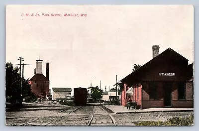 J90/ Mayville Wisconsin Postcard C1910 CM&STP Railroad Depot 438 • $18.40