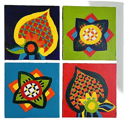 Original Painting Set (4) Acrylic Mexican Talavera Tile Style Artwork Signed 5x5 • $35