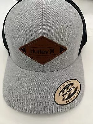 Hurley Mesa Trucker Hat Cap Gray With Black Mesh Snap Back Leather Patch NWT • $24.99