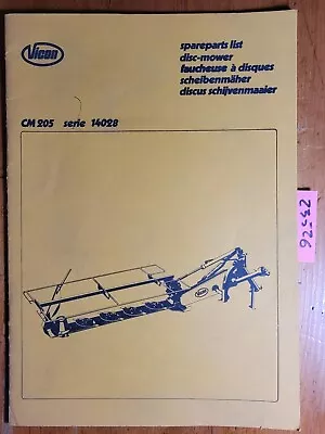 $20 • Buy Vicon CM205 Series 14028 Disc Mower Parts Manual 70.001.940