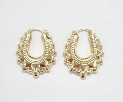 9ct Gold Victorian Creole Gypsey Hoop Earrings 9ct Yellow Gold Oval • £110