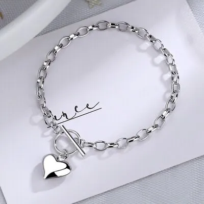 Beautiful Heart Charm Bracelet 925 Sterling Silver Women Girls Jewelry Gift UK • $3.30