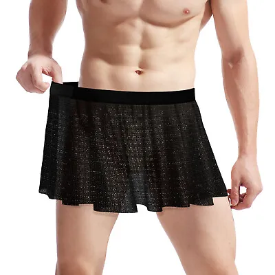 Mens Skirts Nightclub Miniskirt Lightweight Skirt Ruffled Clubwear Sissy Sheer • $7.51