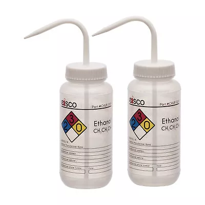2PK Ethanol Wash Bottle 500ml - Wide Mouth Pre-Labeled - LDPE - Eisco Labs • $17.99