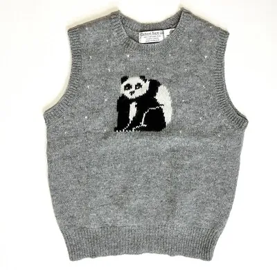Grey With Panda Shetland Wool Knit Vest Wm 38 Sm Grandma Chic • £24.11