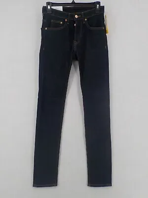 H&M Men's &Denim Skinny Jeans SZ 28 Deep Blue Button Fly Pants Contrast Seam NWT • $14.99
