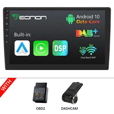 DVR+OBD+Android 10 Double Din 10.1  IPS Car Stereo GPS Navi Radio Head Unit 2DIN • $207.09