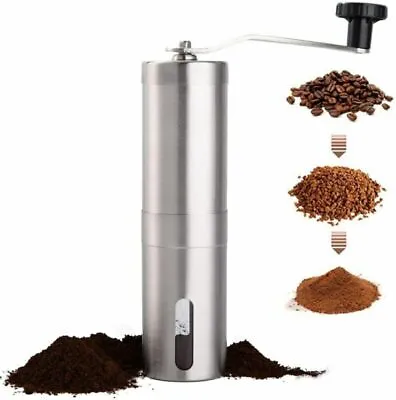 Manual Coffee Grinder Burr Spice Bean Stainless Steel Adjustable Coarseness • £10.99