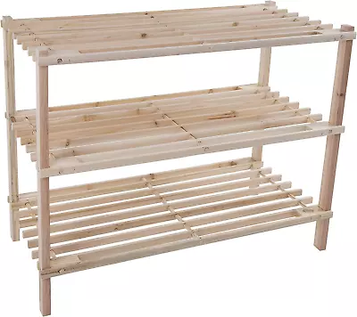 Wood Shoe Rack Storage Bench – Closet Bathroom Kitchen Entry Organizer 3-Ti • $31.32