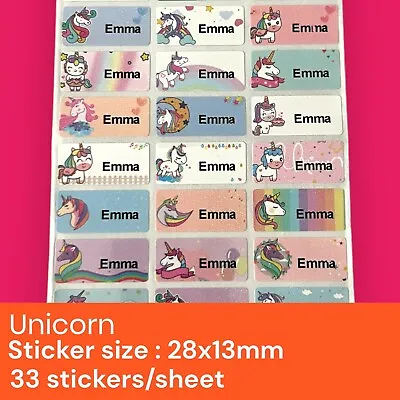 Personalized Unicorn Name Stickers For School Waterproof Name Labels Kids • £2.85