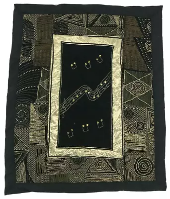 Music Themed Wall Hanging Tapestry 27 X 18 Black Gold Fabric Decor Abstract Art • $34.98