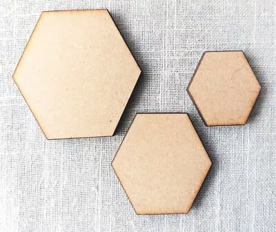 Wooden Hexagons Craft Shapes Embellishments Blank Laser Cut Decorations MDF • £1.82