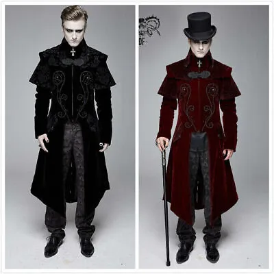 Devil Fashion Men's Vintage Gothic Victorian Long Velvet Jacquard Long Tailcoat • $159.32