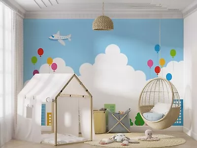 3D Cartoon City Sky Plane Kids Wallpaper Wall Murals Removable Wallpaper 14 • $163.09