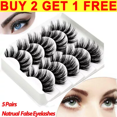 5Pairs 3D Fake Eyelashes Long Thick Natural False Eye Lashes Set Mink Makeup • £2.99